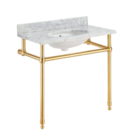 Anzzi 34.5 in. Console Sink in Brushed Gold with Carrara White Counter Top CS-FGC004-BG